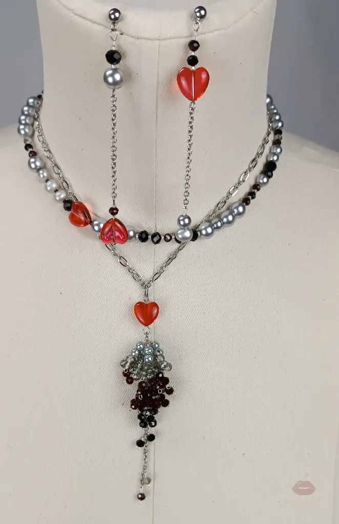 Pendientes largos de corazones y perlas naturales | Joyería artesanal Tarragona