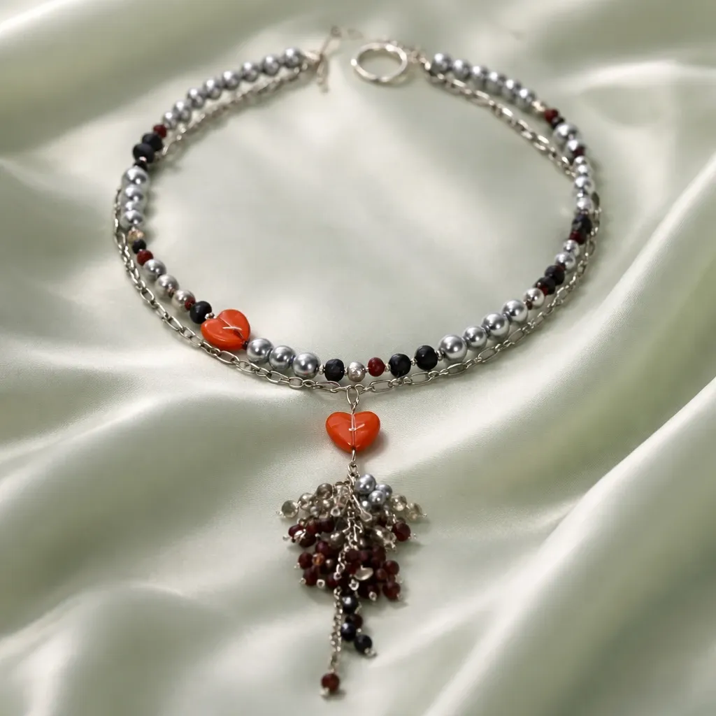 Collar de corazones y perlas de cristal | Joyería de autor en Tarragona