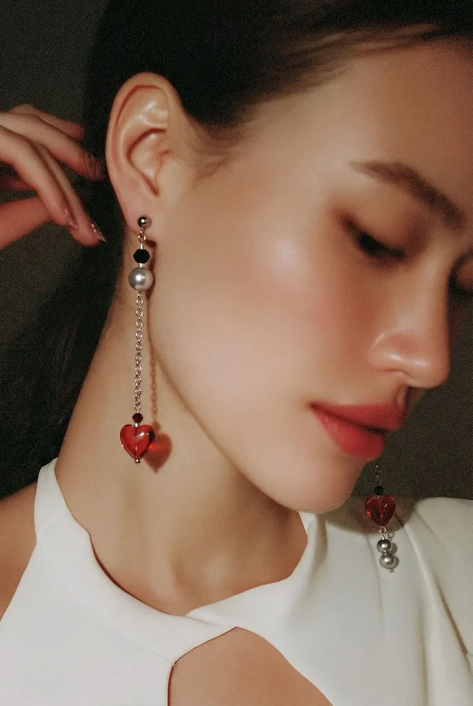Pendientes largos de corazones y perlas naturales | Joyería artesanal Tarragona.