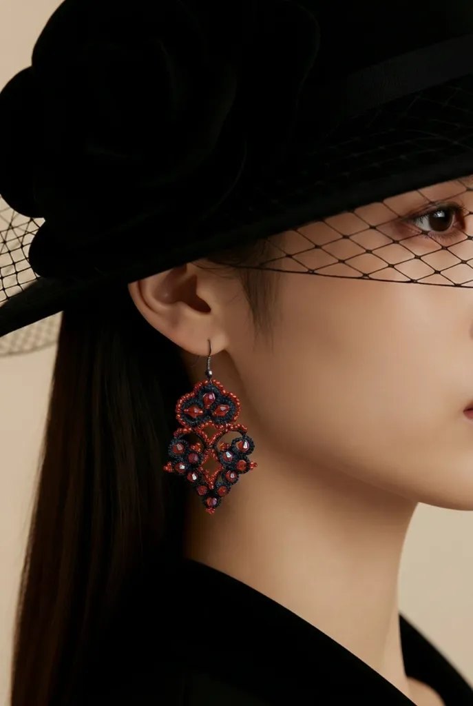 Pendientes ultraligeros color negro y granate oscuro | Joyería artesanal española